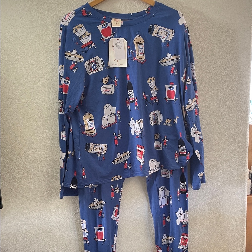 munki munki NWT Blue Pajama Set with Costco print XL fun